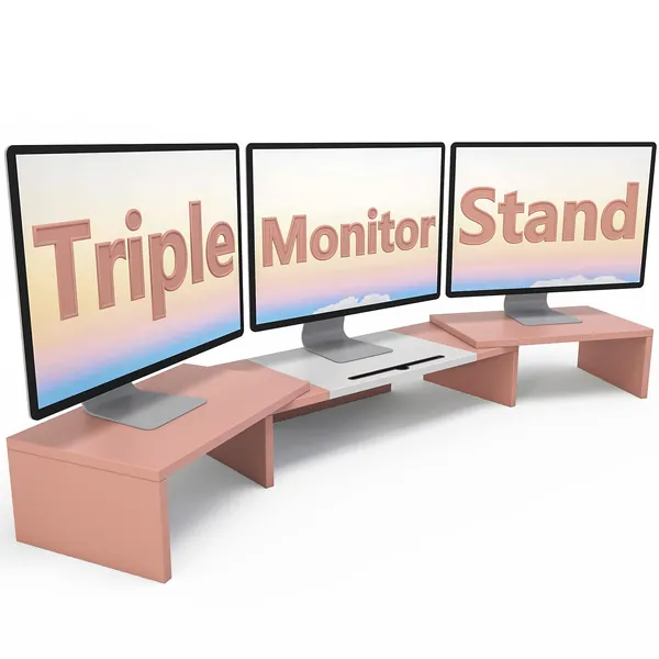 WESTREE Triple Monitor Stand Riser, Extra Long Monitor Stand for 3 Monitors, Dual Monitor Stand with Length and Angle Adjustable, 3 Shelf Desktop Storage Riser for Monitor Computer Screen Laptop - pink