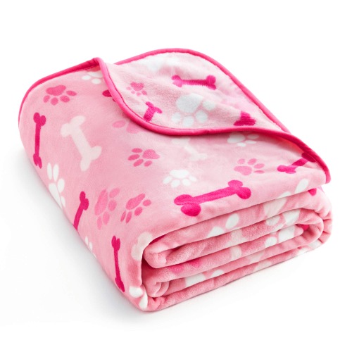 Allisandro Luxurious Dog Blanket, 350 GSM Super Fuzzy Microplush Fleece Pet Blankets for Small Medium Large Dogs and Cats, Pink Paw and Bone, 40" x 32" - Pink Paw and Bone 40" x 32"