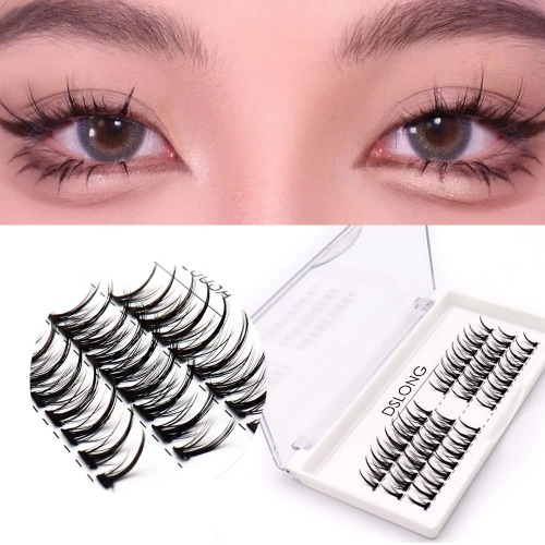 DSLONG Manga Lash Individual Lashes Cluster Lashes Natural Look Lash Extension Kit 3D Cosplay Eyelash Cluster Extensions Reusable (A02) - A02