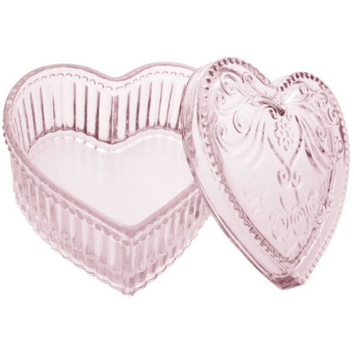 Gaolinci Crystal Glass Heart-Shaped Storage Box Embossed Jewelry Box Candy Box with Lid - Pink