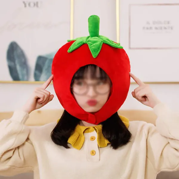 Cute Plush Hat Funny Novelty Plush Animal Fruit Hat Mask Cap Photo Props Dress Up Hat Cosplay Halloween Party Costume Headgear (Tomato) - Tomato