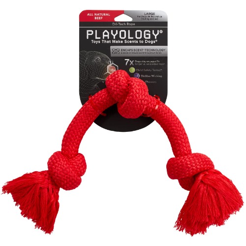 Playology Rope Dog Chew Toys -Large Beef Scented Dog Toys for Moderate to Heavy Chewers - Engaging, All-Natural, Interactive and Non-Toxic - Large Rope Beef