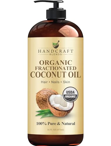 Handcraft Blends Organic Fractionated Coconut Oil - 16 Fl Oz - 100% Pure and Natural - Premium Grade Oil for Skin and Hair - Carrier Oil - Hair and Body Oil - Massage Oil - 16 Fl Oz (Pack of 1)