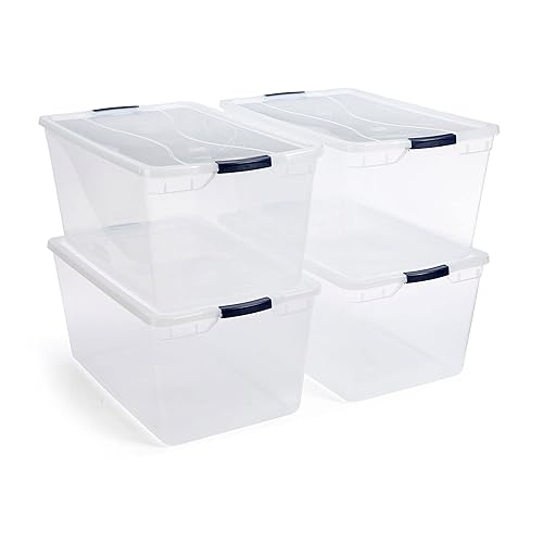 Rubbermaid Cleverstore 95 Qt Clear Storage Bins with Latching Lids, 4-Pack, Stackable, BPA-Free, Made in USA