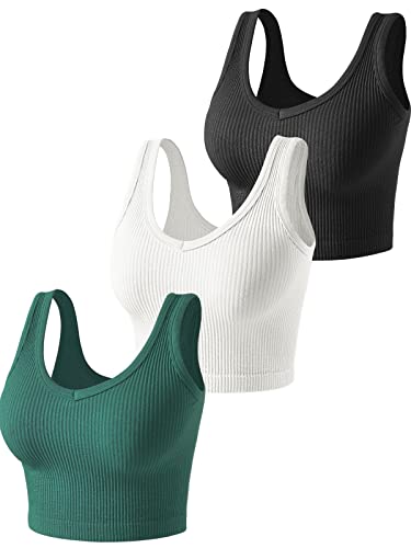 3 Pieces Womens Tank Tops Cute Sexy Going Out Ribbed Summer Tops Black White Crop Tops for Women - Small - Black/White/Teal