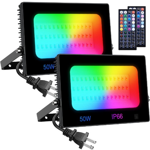 Olafus RGB Flood Light 50W, 4900 DIY Colors 500W Equivalent Uplighting, IP66 Stage lights, Color LED Lights with 44 Keys Remote, Uplights for Events Halloween Chirstmas Party Outdoor Indoor Decoration - 
