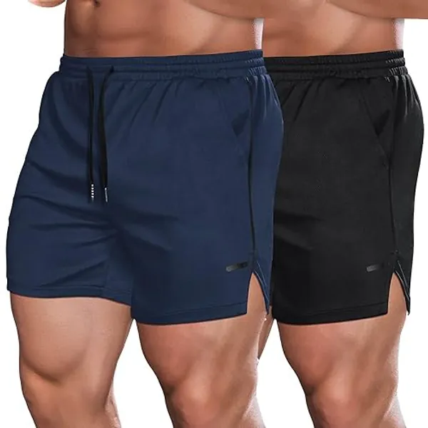 COOFANDY Men's 2 Pack Gym Workout Shorts Quick Dry Athletic Shorts 5 Inch Lightweight Sports Running Shorts with Pockets - Large - Navy Blue/Black