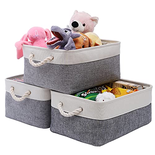 Small Fabric Storage Basket Set of 3, Waterproof Foldable Storage Baskets, Canvas Storage Boxes for Wardrobe, Bedroom, Office Products (Grey and White, 12.2x8.2x6.2inch) - Grey White-3 Pack