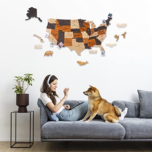 HYPERI 3D Wooden USA Map Wall Art, Large Wall Décor - US Travel Map with Push Pins, Wall Art For Home & Kitchen or Office, Adult Easter Gifts For Mom, Dad, Travelers, Men, Women (M - Prime) - M - Prime