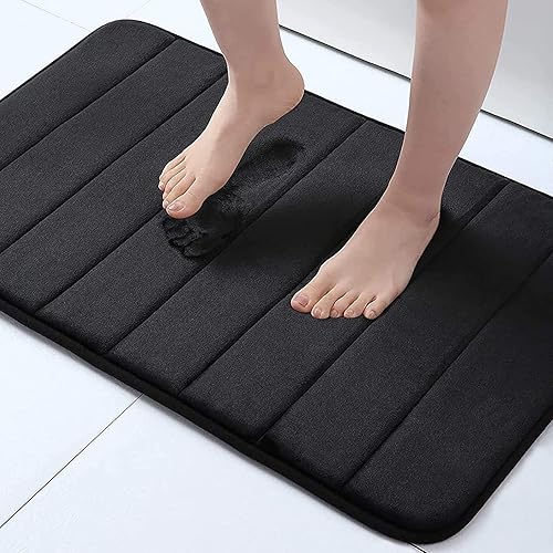 Buganda Memory Foam Bath Mat, 24" x 16", Ultra Soft and Non-Slip Bathroom Rugs, Water Absorbent and Machine Washable Bath Rug for Bathroom, Shower, and Tub, Black - 24" x 16" - Black
