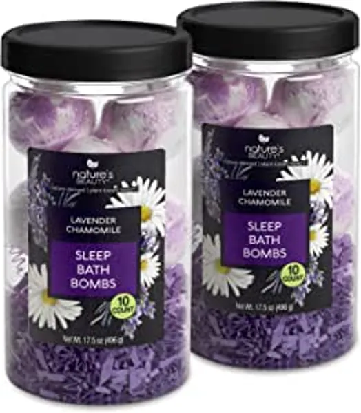 Nature's Beauty Lavender Chamomile Sleep Bath Bomb Gift Set Multi-Pack- Luxury Fizzy Relax Spa Bomb w/Vanilla + Citrus Scent Made with Coconut Oil + Witch Hazel, 17.5 oz | 10 ct ea (2 Pack) - Lavender Chamomile Sleep