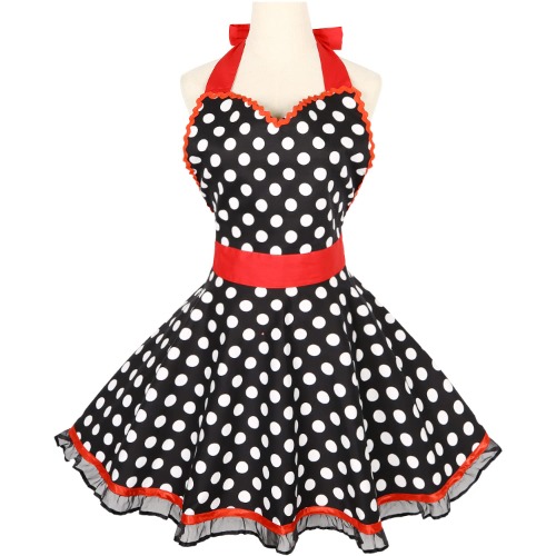 Violet Mist Sexy Retro Aprons for Women Cute Vintage Aprons Fancy Apron Sweetheart Skirt Dress Vintage 50s Aprons for Cooking Kitchen Aprons Cute Lace Polka Dot Adjustable Waist Women Mother’s gift - White Dot Lace