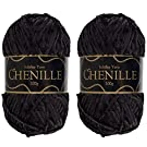 JubileeYarn Chenille Yarn - Worsted Weight - 100g/Skein - Obsidian - 2 Skeins