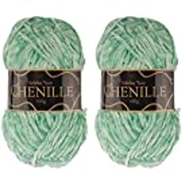 JubileeYarn Chenille Yarn - Worsted Weight - 100g/skein - Sea Spray - 2 Skeins