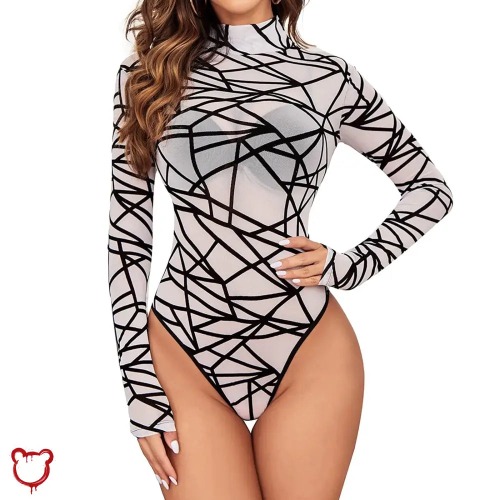 "Black Geometric Bodysuit" - White / S