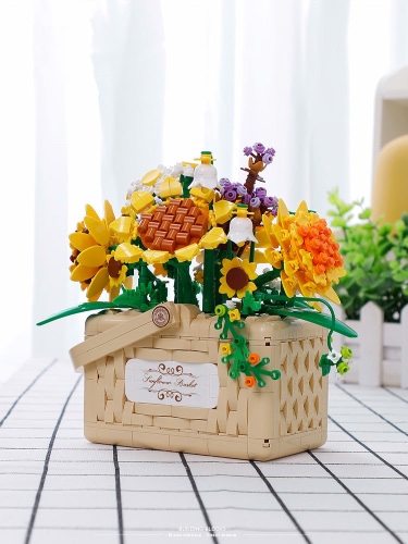 Building Block Basket Bouquet Set - Sunflower Bouquet