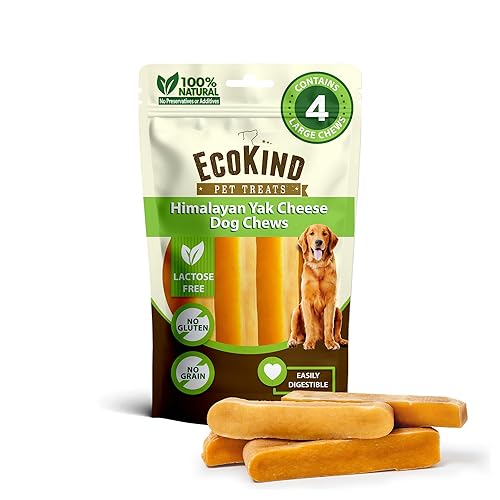 EcoKind Premium Gold Yak Cheese Himalayan Dog Chews, Dog Treats Large Breed, All Natural, High Protein, for Aggressive Chewers, Large - 4 Chews (1 lb) - Large - 4 Chews (1 lb)