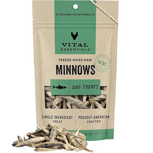 Vital Essentials Freeze Dried Raw Single Ingredient Dog Treats, Minnows, 1 oz | Premium Quality High Protein Training Treats | Grain Free, Gluten Free, Filler Free - Minnows - 1 Ounce (Pack of 1)