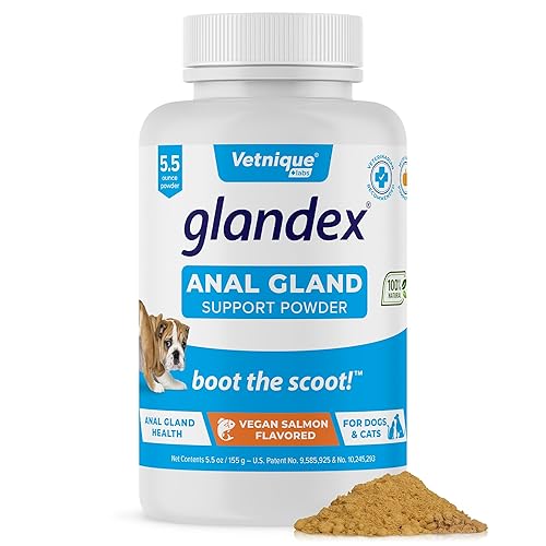 Vetnique Labs Glandex Dog Fiber Supplement Powder for Anal Glands with Pumpkin, Digestive Enzymes & Dog Probiotics for Digestive Health - Vet Recommended - Boot The Scoot (Vegan Salmon, 5.5oz Powder) - Vegan Salmon - 5.5 oz