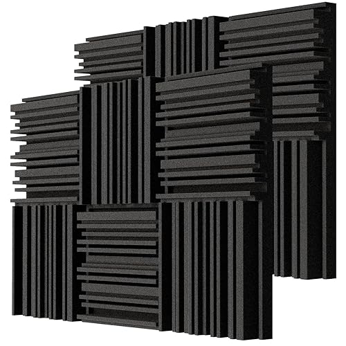 TroyStudio Thick Acoustic Foam Panels, 12 X 12 X 2 Inch 12 Pcs Broadband Sound Absorbing Foam, Dense Soundproof Padding Tile, Recording Studio Foam Absorber, Groove Decorative 3D Wall Ceiling Panel - 12 pcs - Black