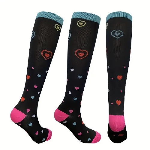 Colorful Heart Patterned Knee High (Compression Socks) - L/XL
