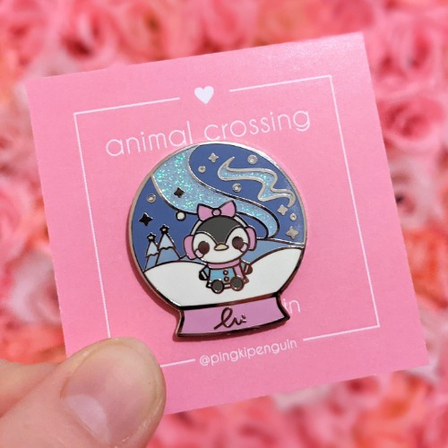 Snow Globe Winter Aurora Penguin Enamel Pin