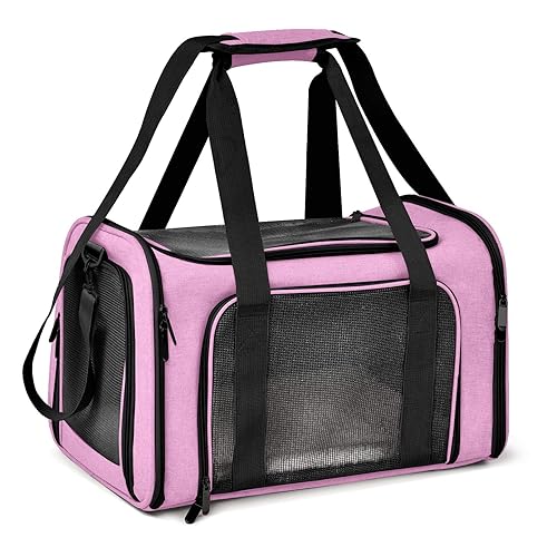 Henkelion Pet Carrier for Small Medium Cats Dogs Puppies up to 15 Lbs, TSA Airline Approved, Soft Sided, Collapsible Travel - Pink - 17.0"L x 11.0"W x 11.0"H - Pink