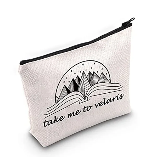 S-J M Gift Take Me To Velaris Cosmetic Bag Velaris Night Court Makeup Bag Bookish Gift Book Lover Travel Pouch With Zipper (Take Me To Velaris White Bag)