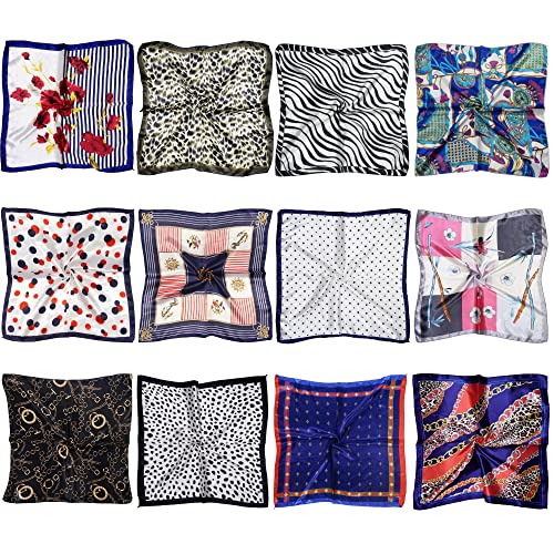 12 Set Mixed Designs Small Square Satin Womens Neck Head Scarf Scarves Bundle - Set F