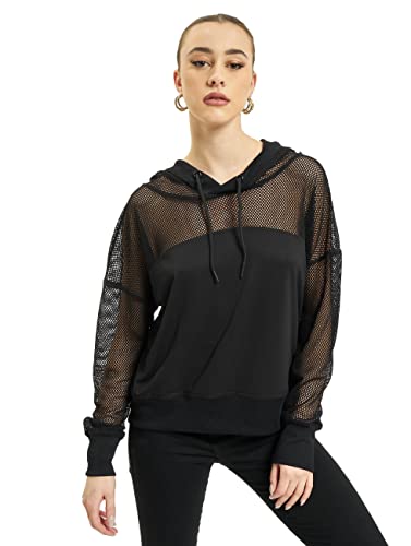 Urban Classics Ladies Mesh Hoody, Damen Kapuzenpullover, erhältlich in vielen verschiedenen Farben, Größen XS bis XL - L - Schwarz