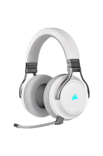 CORSAIR VIRTUOSO RGB WIRELESS High-Fidelity Gaming Headset - 7.1 Surround Sound - Abnehmbares Omnidirektionales Mikrofon - iCUE-Kompatibel - PC, Mac, PS5, PS4, Nintendo Switch, Mobile - Weiß - Weiß - Single