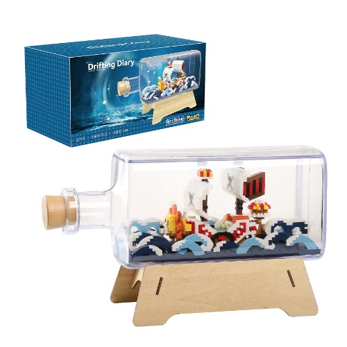 HI-REEKE One Piece Ship in a Bottle Micro Building Blocks Set, Anime Thousand Sunny Pirate Mini Bricks Boat Model Battleship Toy Kit for Adults Kids Teens（Not Compatible with LEGO-1601PCS - Orange