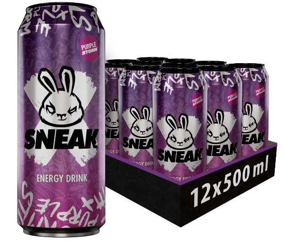 SNEAK | Cans Purple Storm | In-Game Focus Boost Energy Drink, Zero Sugar, Low-Calorie, Vegan | 500ml x 12