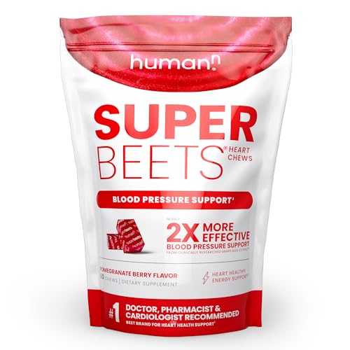 humanN SuperBeets Heart Chews - Nitric Oxide Production and Blood Pressure Support - Grape Seed Extract & Non-GMO Beet Energy Chews - Pomegranate Berry Flavor - 60 Count - Original - 60 Count (Pack of 1)