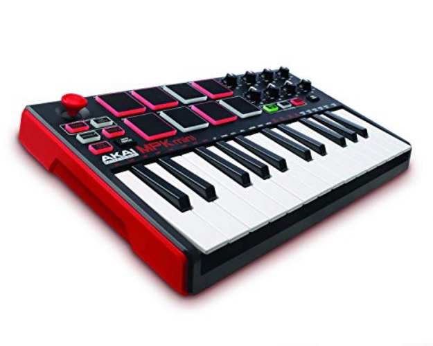 Akai Professional MPK Mini MKII – 25 Key USB MIDI Keyboard Controller With 8 Drum Pads, 8 Assignable Q-Link Knobs and Pro Software Suite Included - Red