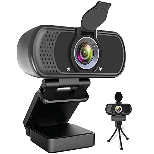 Webcam HD 1080P,Webcam with Microphone, USB Desktop Laptop Camera with 110 Degree Widescreen,Stream Webcam for Calling, Recording,Conferencing, Gaming,Webcam with Privacy Shutter and Tripod - BLACK