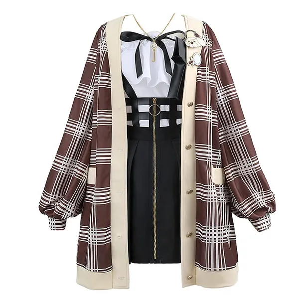 Anime Hololive VTuber Watson Amelia School Uniform Cute Dress Full Set Cosplay Costume Halloween Outfits - Medium