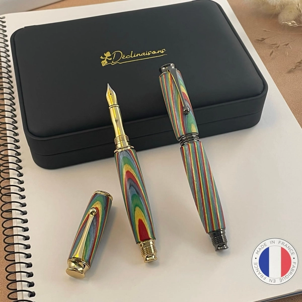 Parure 2 Stylos Premium Bois Arc En Ciel. Fabriqué Main France. Personnalisé avec gravure. Boîte cadeau luxe | Noël, Mariage, Noces