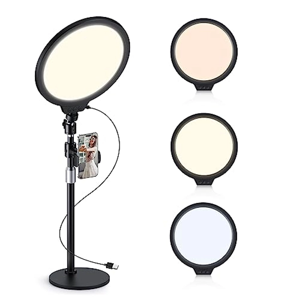 ATUMTEK 10" Full Screen Light with Extendable Desk Stand for Zoom Meeting, Desktop LED Fill Light 2600-6200K with Phone Holder for Streaming, Makeup Recording and Video Conferencing