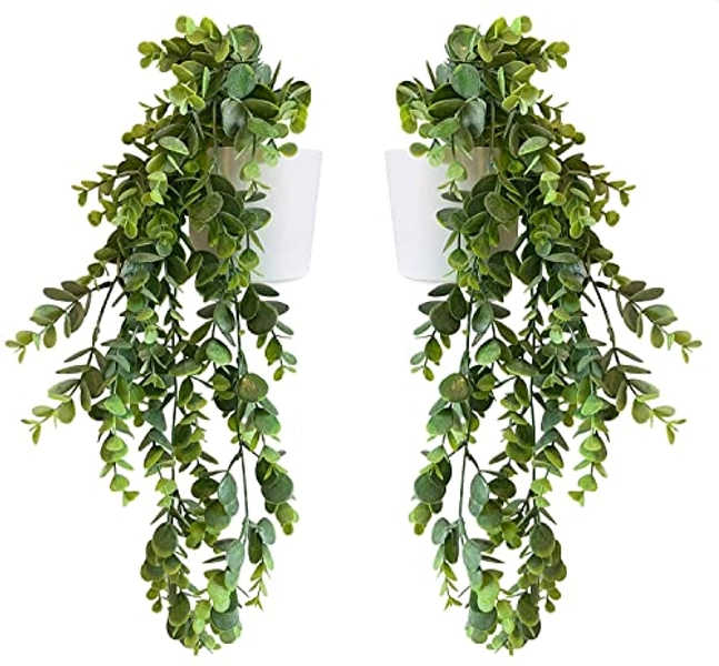 Set of 2 hanging artificial plants in white plant pots home accessories fake hanging plant indoor plant hanging plant fake plant artificial plants indoor plant pot indoor house plants artificial plant
