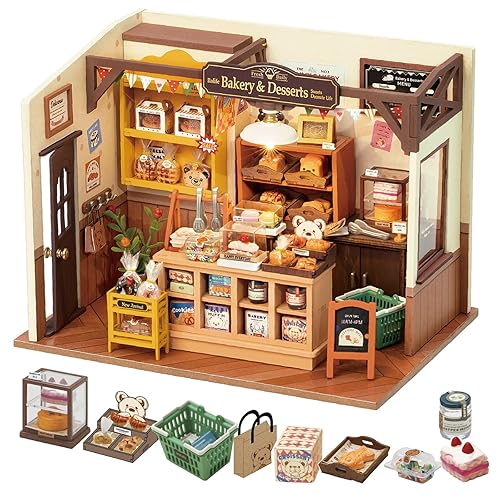 Rolife DIY Miniature Dollhouse Kit, Build Becka's Bakery Diorama House Building Set with LED Room Hobby Craft for Aduls Uniue Gifts for Teens - Becka's Baking House