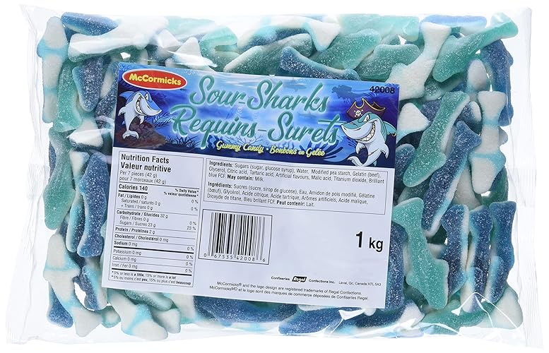 McCormicks - Sour Sharks - Gummies - Bulk Candy, 1 Kilogram - Shark Theme