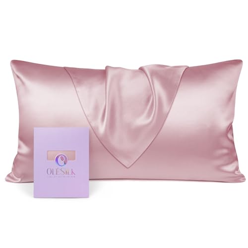 OLESILK 100% Seide Kissenbezug Kissenhülle Haar- und Hautpflege mit Verstcktem Reißverschluss 19 Momme 1 Stück Lotus 50x90cm - 50×90cm - Lotos