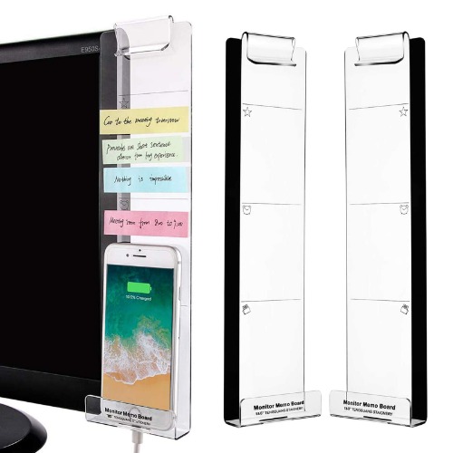 Monitor Memo Board, Sticky Note Holder, Computer Monitor Message Screen Paper Holder, Clip Transparent Message Creative Multifunction Notes Board for Desk Organizer Phone Holder Shelve (Left & Right) - 1#