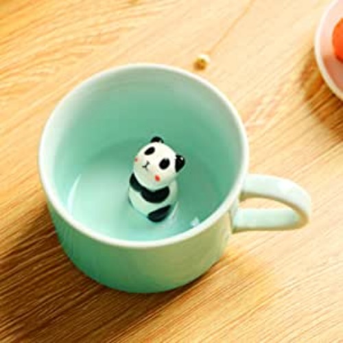 luckyse Panda Surprise 3D Coffee Mug Cute Cartoon Animal Ceramics Cup Baby Animal Inside, Best Office Cup & Birthday Gift 8 OZ (Panda) - Celadon A Panda 1 Count (Pack of 1)