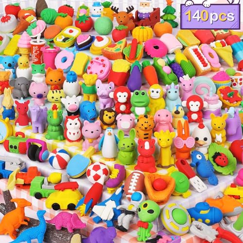 Arscniek 140 Pack Animal Erasers for Kids Bulk, Cute Desk Pets Treasure Box Toys for Classroom Prizes Rewards, Mini Pencil Erasers Take Apart Erasers Back to School Supplies for Boys Girls - 140