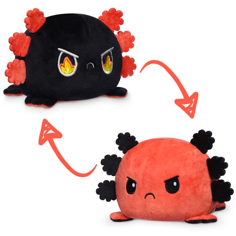 TeeTurtle | The Original Reversible Axolotl Plushie | Patented Design | Sensory Fidget Toy for Stress Relief | Red + Black | Angry + Rage | Show Your Mood Without Saying a Word! - Red Angry + Rage Axolotl