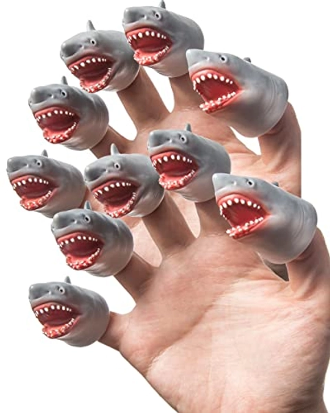 AQKILO® Shark Finger Puppet Set, Animals Puppet Show Theater Props, Novelty Toys Weird Stuff Gifts, 10Pcs