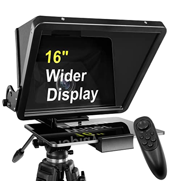 16 inch Large Teleprompter for All Tablets (4-12.9 inch Tablet), Remote Control and Teleprompter App, 70/30 Beam Splitter Glass, Aluminum Body and a Packbag, Angle Adjustment, Make Short Videos/Speech - 16"-Rotatable