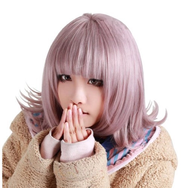 Anogol Wig Cap+ Purple Short wig Bob Synthetic Hair Women's Wig with Bangs Fringe for Costume Purple Bob Wig for Halloween Christmas Party
